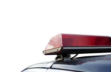 Polis arabası siren ışığı, beyaz arka planda izole.