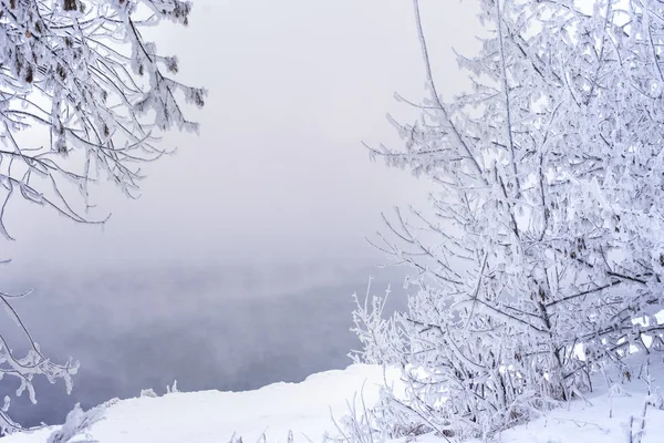 Morgon Floden Vinterlandskap — Stockfoto