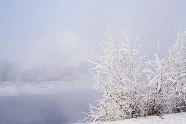Morgon Floden Vinterlandskap — Stockfoto