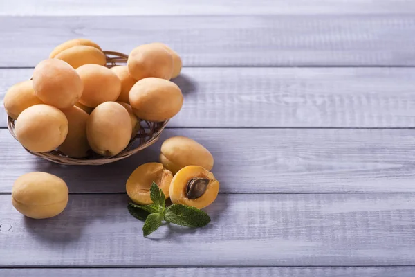 Bowl Some Apricots Wooden Table — Stock Photo, Image