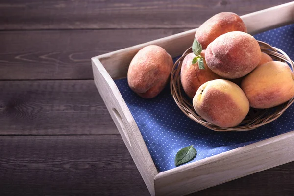 Bowl Some Peaches Wooden Table — Stock Photo, Image