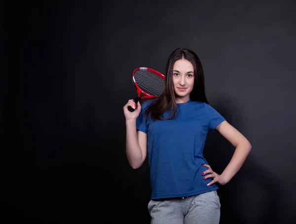 Jogadora de tênis feminino com raquete — Fotografia de Stock