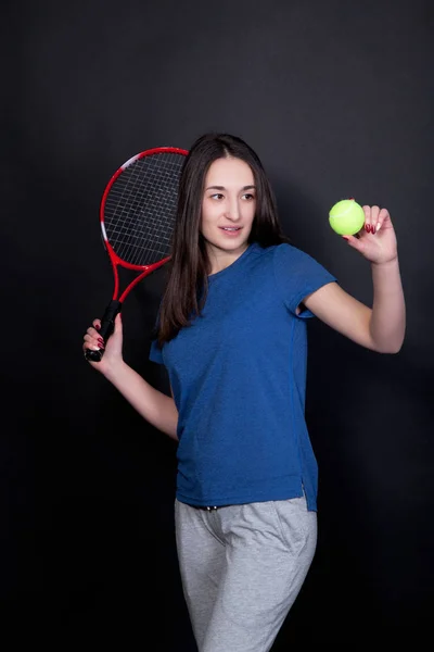 Jogadora de tênis feminino com raquete — Fotografia de Stock