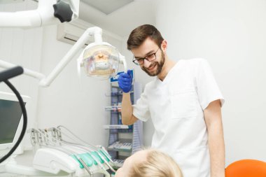 Erkek diş hekimi ve onun hasta