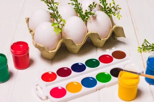 Процесс Покраски Пасхальных Яиц Празднику — стоковое фото
