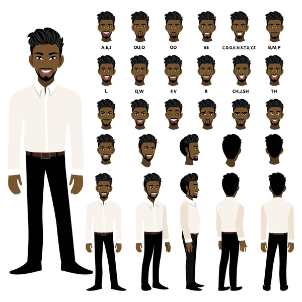 Cartoon Character African American Business Man Smart Shirt Animation Front — Stock Vector