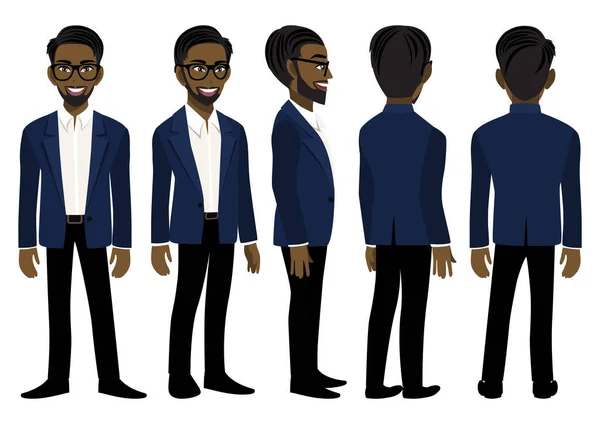 Personaggio Dei Cartoni Animati Con Uomo Affari Africano Americano Abito — Vettoriale Stock