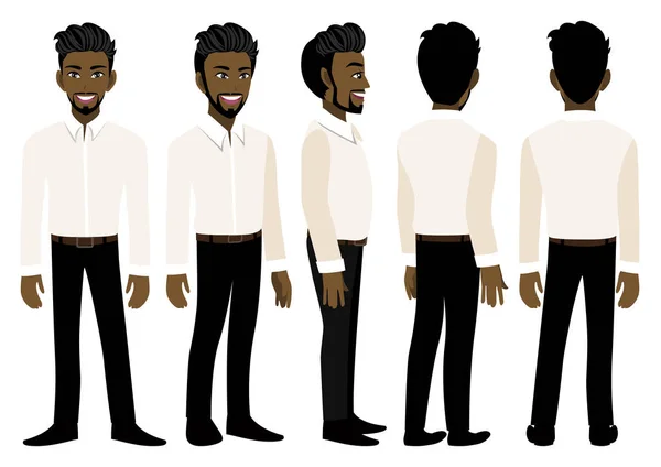 Personagem Desenhos Animados Com Homem Negócios Americano Africano Uma Camisa — Vetor de Stock