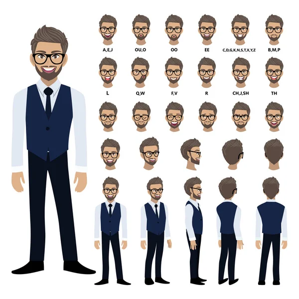 Personnage Bande Dessinée Avec Homme Affaires Chemise Intelligente Gilet Pour — Image vectorielle