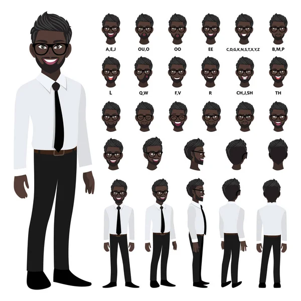 Çizgi Film Karakteri Animasyon Için Akıllı Gömlekli Afro Amerikan Adamı — Stok Vektör