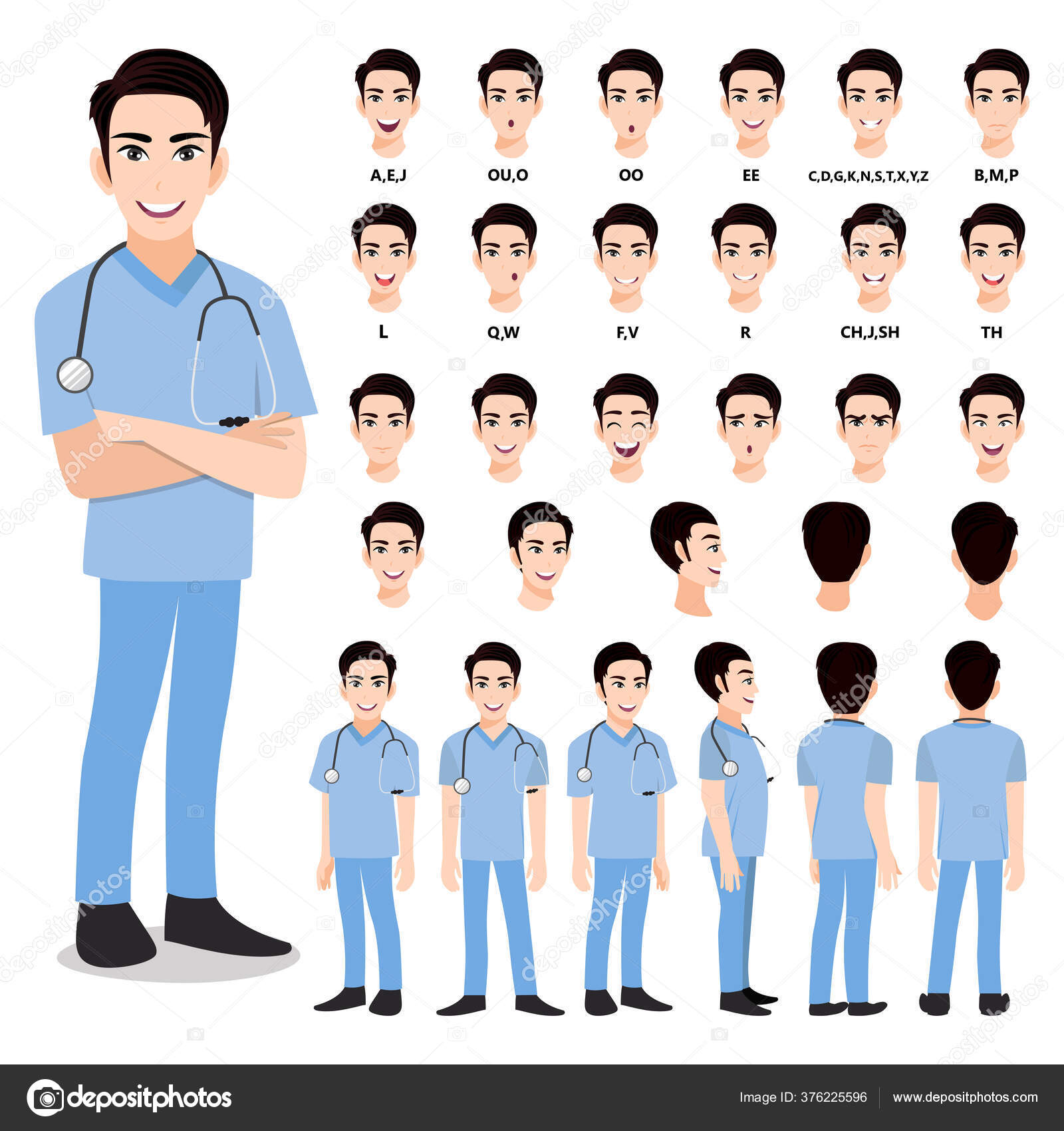 Conjunto De Personagens De Desenhos Animados De Médico Masculino