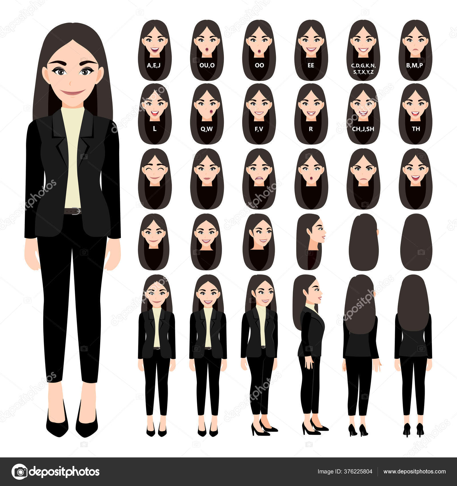 Cartoon Character Business Woman Suit Animation Front Side Back View Stock  Vector Image by ©koongtita@ #376225804