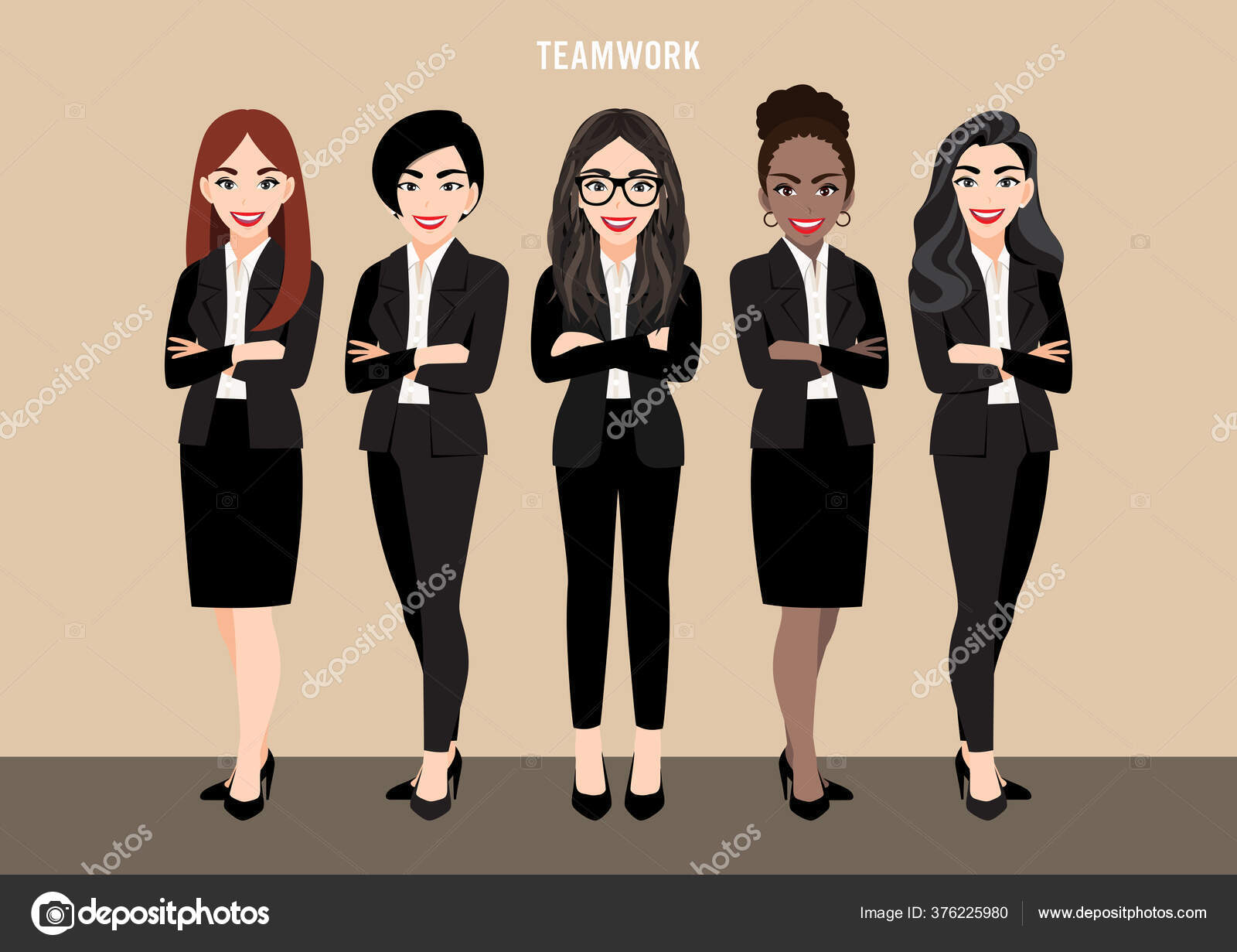 Cartoon Character Business Team Set Leadership Concept Businesswomen