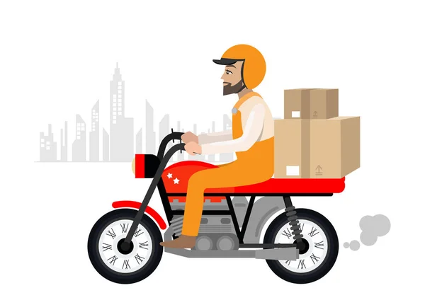 送货员骑自行车的人急于用卡通人物设计下订单 平面矢量图解 — 图库矢量图片
