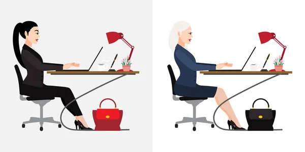 ビジネスの人と漫画のキャラクターは白い背景に机 ベクトルイラスト — ストックベクタ