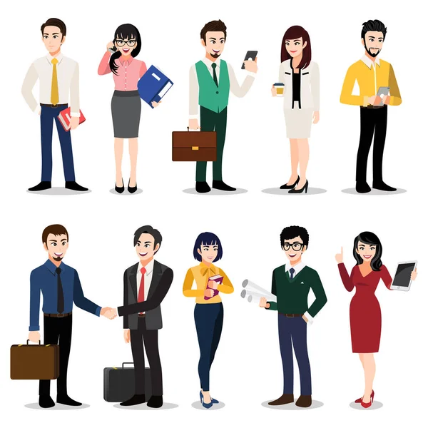 Cartoon Character Set Business People Men Women Office Clothes Colorful — Stock Vector