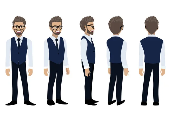 Affärsman Tecknad Karaktär Med Smart Skjorta Och Väst För Animation — Stock vektor