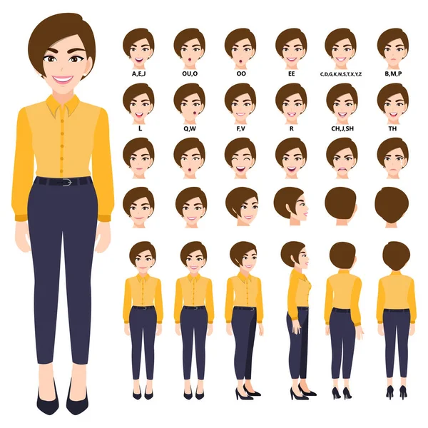 Cartoon Postava Obchodní Žena Chytré Košili Pro Animaci Vpředu Boku — Stockový vektor