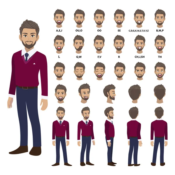 Personagem Desenhos Animados Com Homem Negócios Camisola Roxa Para Animação — Vetor de Stock