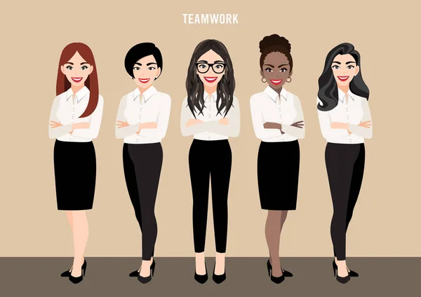 Cartoon Χαρακτήρα Την Επιχειρηματική Ομάδα Που Έννοια Ηγεσία Τις Γυναίκες — Διανυσματικό Αρχείο