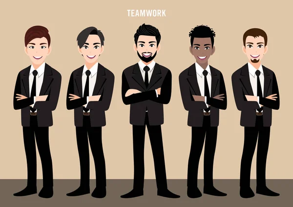 Cartoon Karakter Met Business Team Set Leiderschap Concept Met Zakenmensen — Stockvector