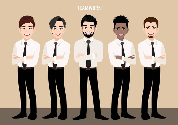 Cartoon Character Business Team Set Leadership Concept Businessmen Vector Illustration — Stock Vector