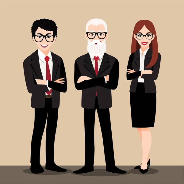 Cartoon Character Business People Consulting Standing Smart Suit Flat Icon — Stock Vector