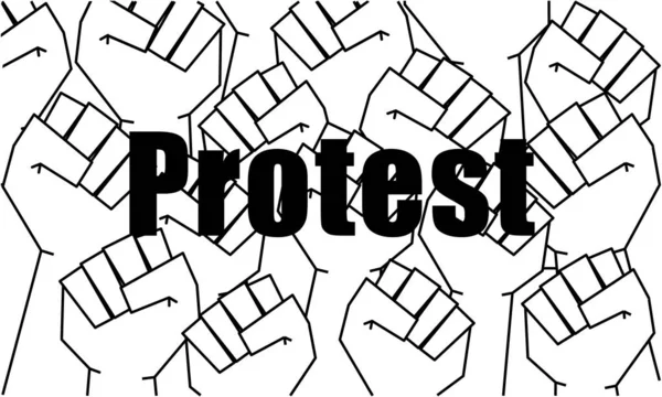 Fists raised in protest. In black and white. — Stock vektor