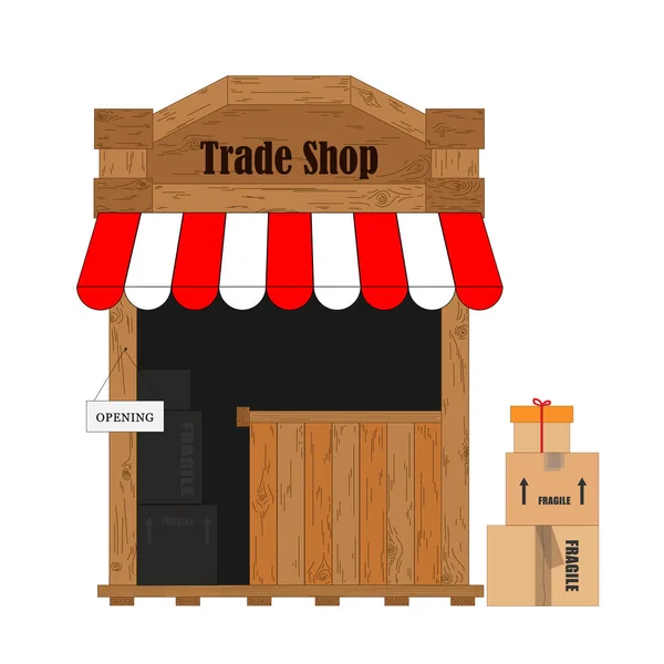 Apertura de una tienda de comercio de estilo antiguo — Vector de stock