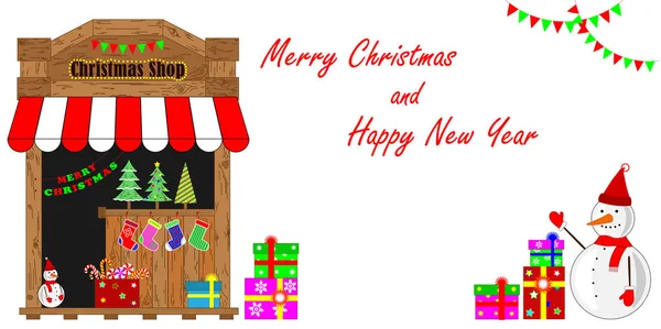 Tienda de Navidad en el estilo antiguo con la inscripción Merry Chris — Vector de stock