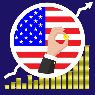 Bayrak ve elin arka planında Usa ekonomik büyüme grafiği