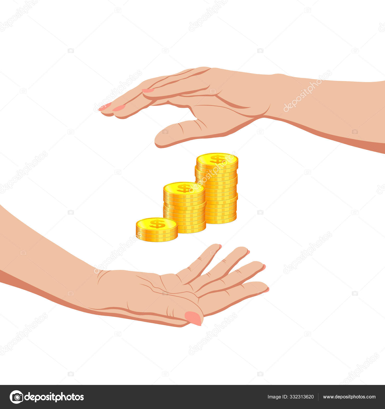 Две Женские Руки Вокруг Золотых Монет. Сохранение И Защита.