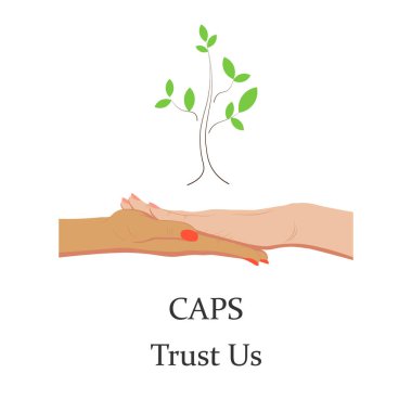 Two touching female hands and growing tree, symbol of Counseling