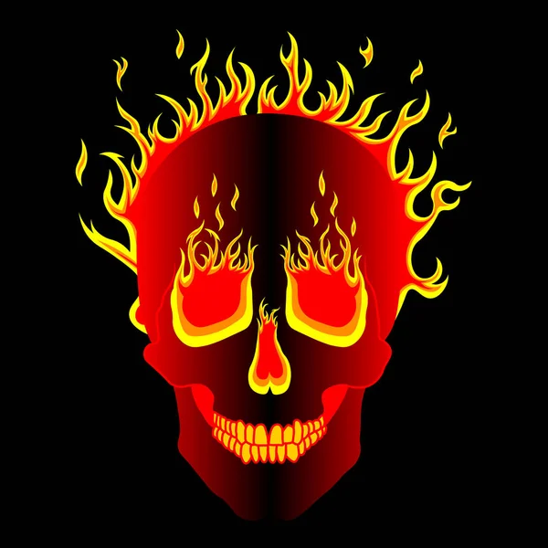 Terrible Cráneo Humano Sonriente Ardiendo Brillante Fuego Ardiente Lenguas Llama — Vector de stock