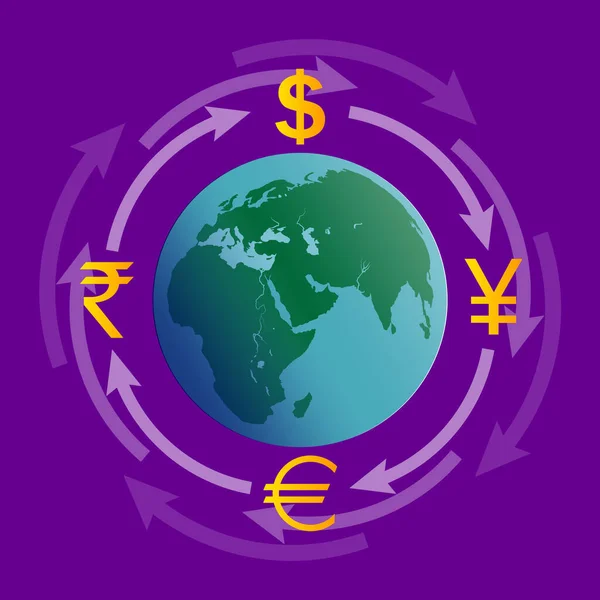 Illustration Für Währungsumtausch Symbole Für Geld Währungen Verschiedener Länder Der — Stockvektor