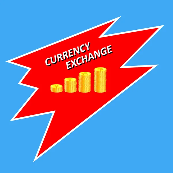 Die Inschrift Währungsumtausch Mit Stapeln Von Goldmünzen Verschiedener Länder Form — Stockvektor