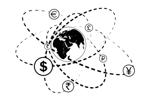 Ilustración Logotipo Para Cambio Divisas Símbolos Dinero Monedas Diferentes Países — Vector de stock