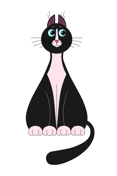 Söt Tecknad Katt Med Rolig Munkorg Ansiktet Sitter Rakt Och — Stock vektor