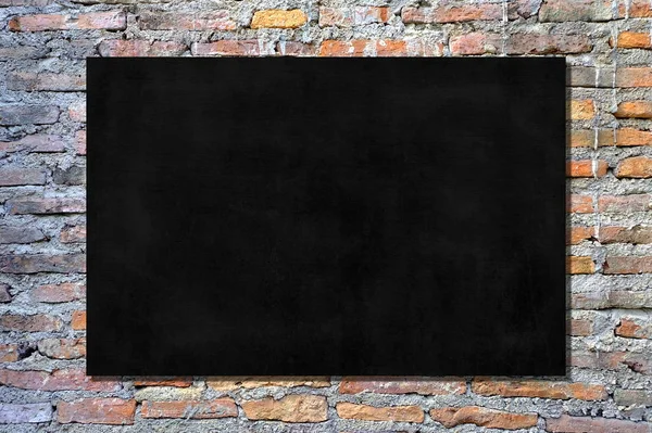 Chalkboard on Brick Wall Background.