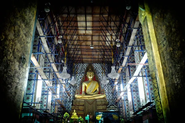 Altes Buddha Bild Mit Bau Befindlicher Kirche Wat Arun Tempel — Stockfoto