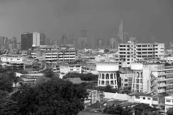 Landskap Bangkok Stadsbild Molnigt Dag Thailands Huvudstad Svart Och Vitt — Stockfoto