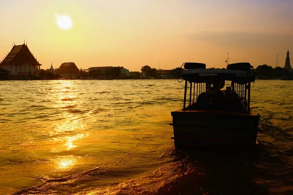 Scenery Sunset Chaophraya River Pak Klong Talad Pier Chaophraya River — Stock Photo, Image