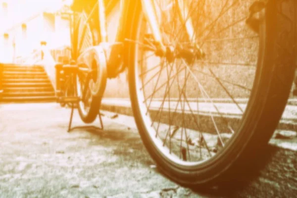 Close Blurred Bicycle Parking Road Light Leak — Stock Photo, Image