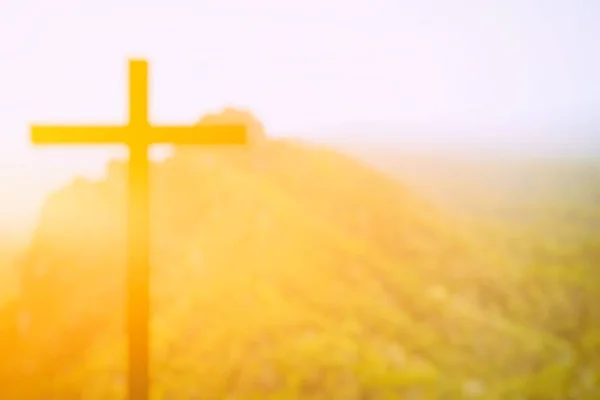Cruz Cristo Desfocada Com Fundo Fuga Luz Adequado Para Conceito — Fotografia de Stock