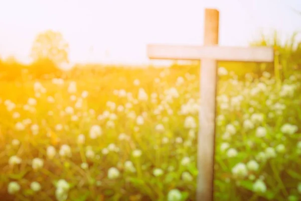 Croix Floue Christ Avec Fuite Lumière Arrière Plan Adapté Concept — Photo