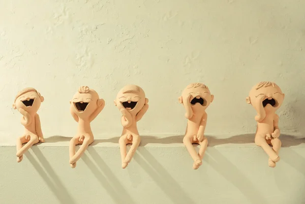 Decorative dolls in a shape of five boys — Stock Photo, Image