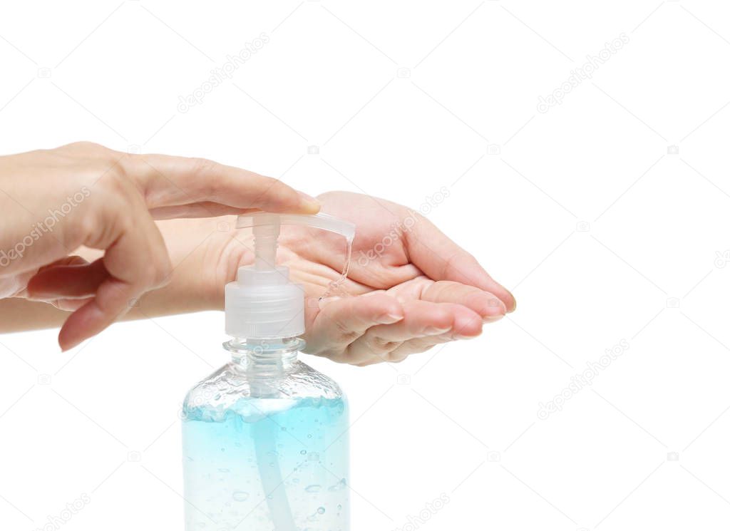 Female hands using gel