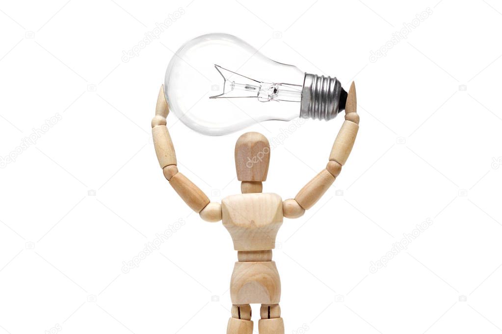 Mannequin carrying light bulb