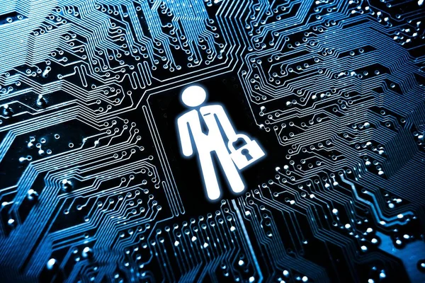 Symbole d'homme d'affaires sur la carte de circuit informatique — Photo