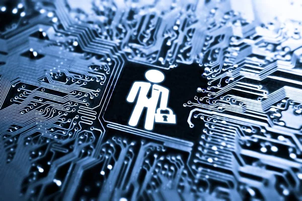 Símbolo de homem de negócios na placa de circuito de computador — Fotografia de Stock